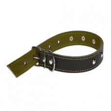 4071 Ошейник 30мм"ЕКОНОМ" двойной " х/б лента +кожа" украшенный