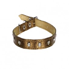 124 Ошейник 12мм "ПЕРЛАМУТР" кожаный двойной украшенный стразами 