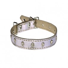154 Ошейник 15мм "ПЕРЛАМУТР" кожаный двойной украшенный стразами 