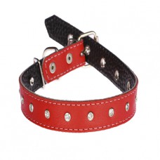 224 Ошейник 20мм "ПЕРЛАМУТР" кожаный двойной украшенный стразами