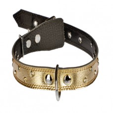 324 Ошейник 25мм  "ПЕРЛАМУТР" кожаный двойной украшенный стразами