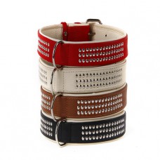 231	Ошейник 20мм "ПРЕМИУМ" кожаный двойной украшенный металофурн.