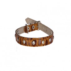 126 Ошейник 12мм  "РЕПТИЛИЯ" кожаный двойной украшенный стразами