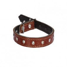 156 Ошейник 15мм  "РЕПТИЛИЯ" кожаный двойной украшенный стразами