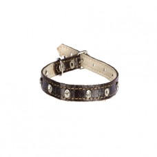 196 Ошейник 10мм "РЕПТИЛИЯ" кожаный двойной украшенный стразами