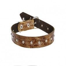 226 Ошейник 25мм  "РЕПТИЛИЯ" кожаный двойной украшенный стразами