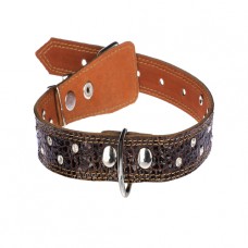 326 Ошейник 25мм  "РЕПТИЛИЯ" кожаный двойной украшенный стразами