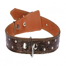 426 Ошейник 30мм"РЕПТИЛИЯ" кожаный двойной украшенный стразами
