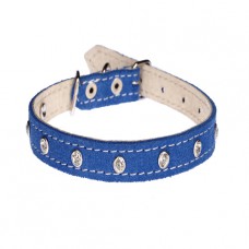 128 Ошейник 12мм "ВЕЛЮР" кожаный двойной  украшенный стразами 