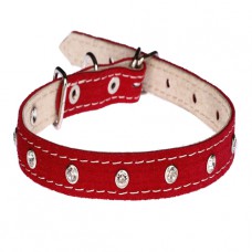 158 Ошейник 15мм "ВЕЛЮР" кожаный двойной  украшенный стразами 